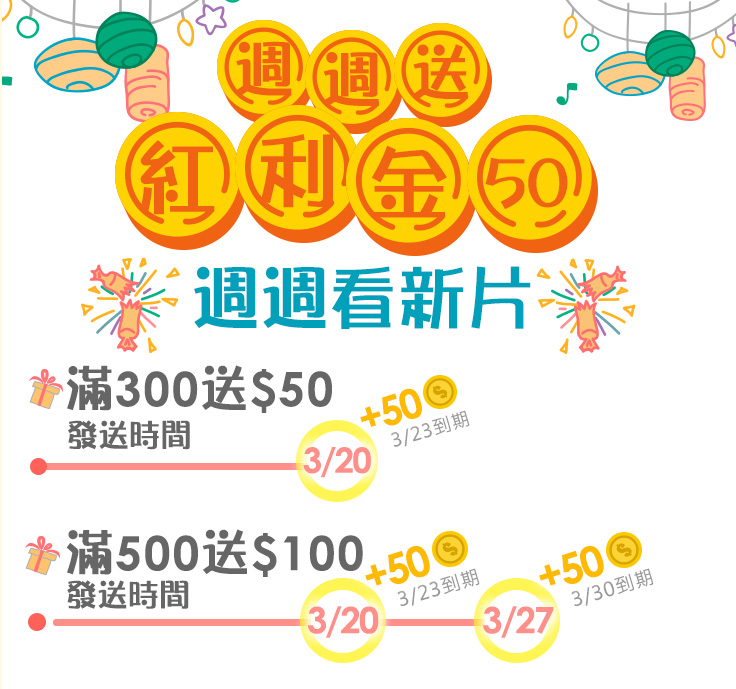 週週送紅利金50 週週看新片